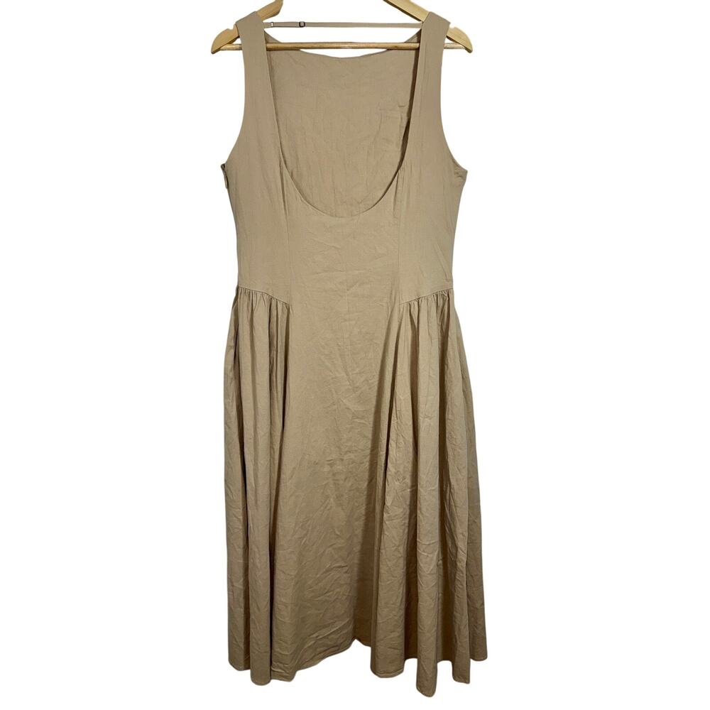 Abercrombie & Fitch Tan Beige Pleated Sleeveless Midi Dress Womens Size Large L - Picture 4 of 10